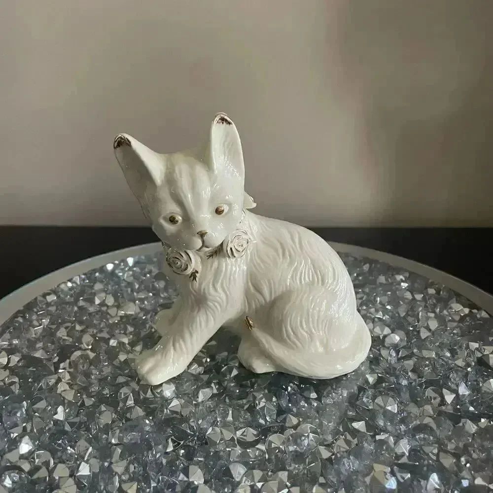 Chic gold white Cat statue trinket home house decoration office decor minimalist